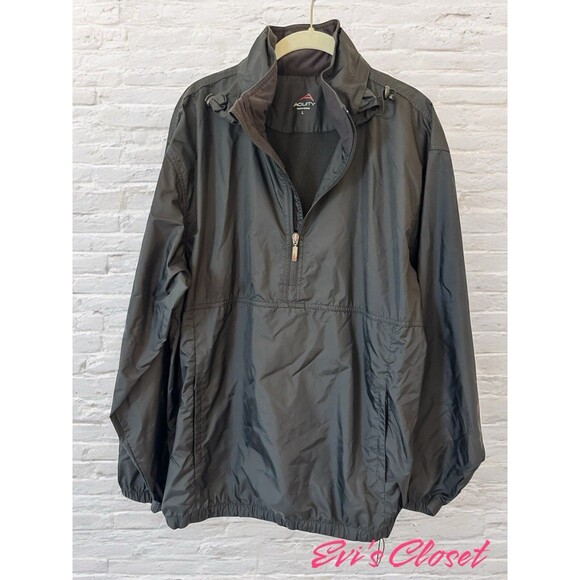 Acuity Mens Black Pullover Windbreaker Golf Rain Jacket 1/4 zip Hidden Hood Sz M - Picture 1 of 15